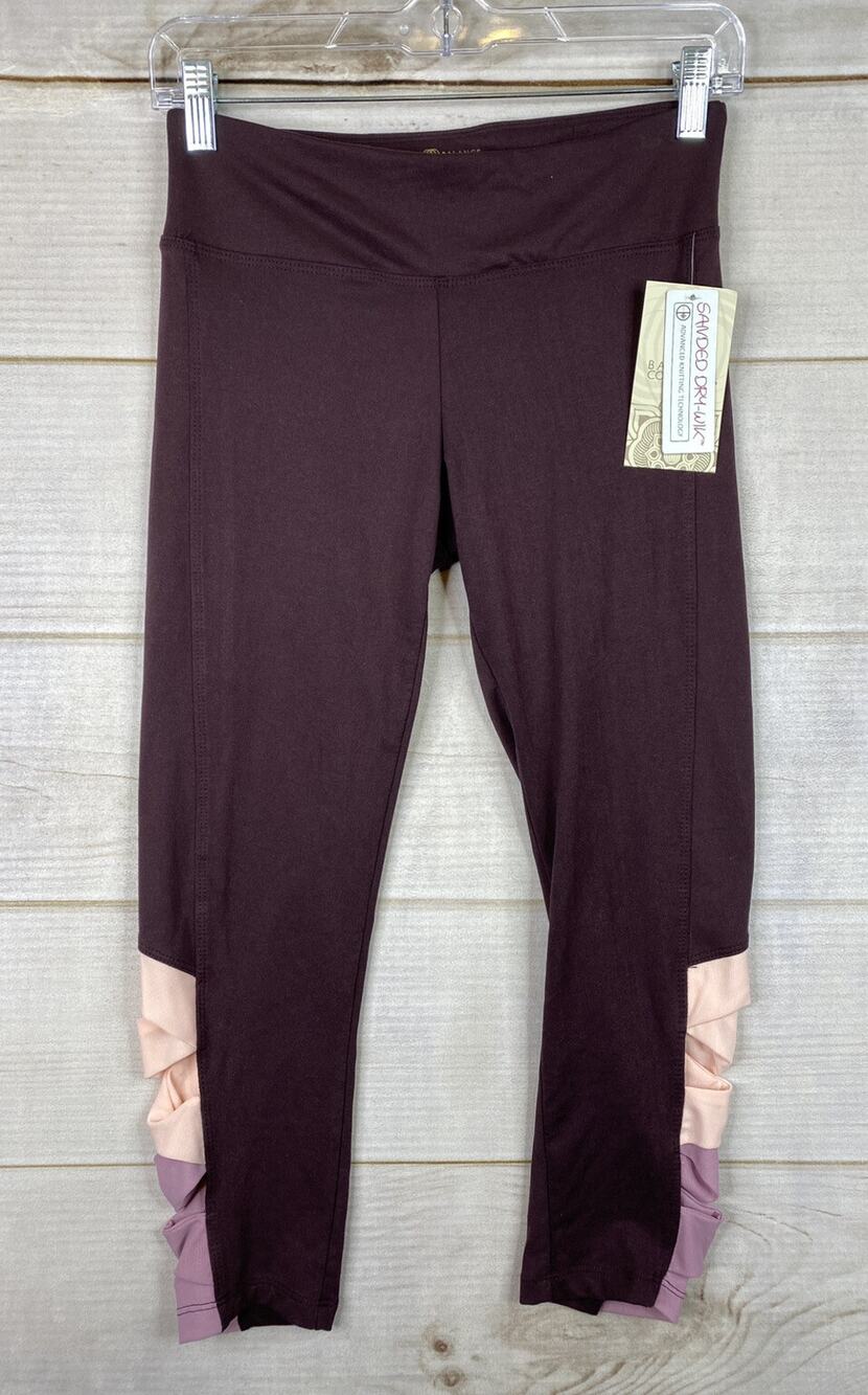 Balance Collection Leggings Womens S Burgundy Laced Leg Crop Workout Running NWT